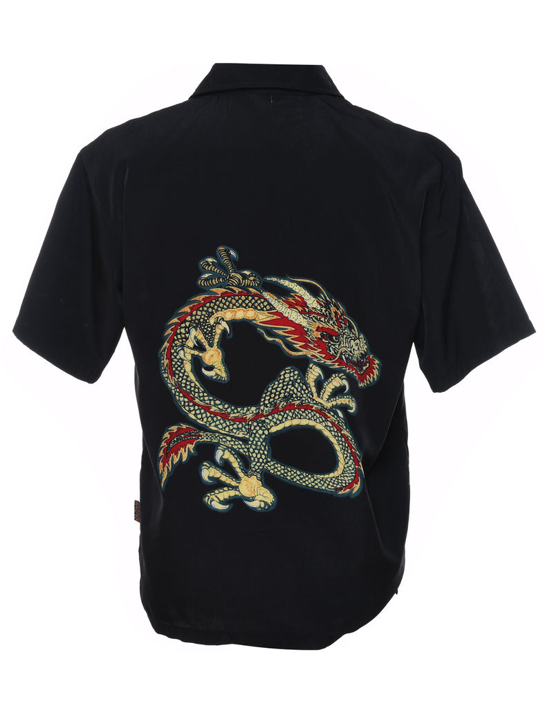 1990s Black Dragon Print Shirt - S