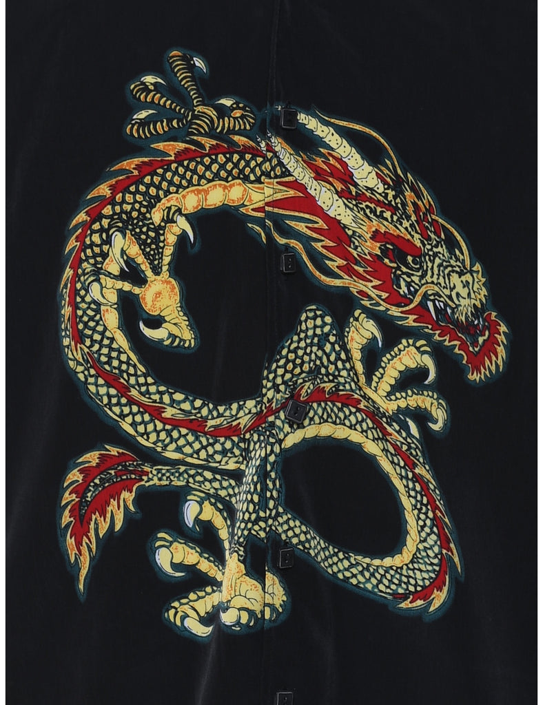 1990s Black Dragon Print Shirt - S