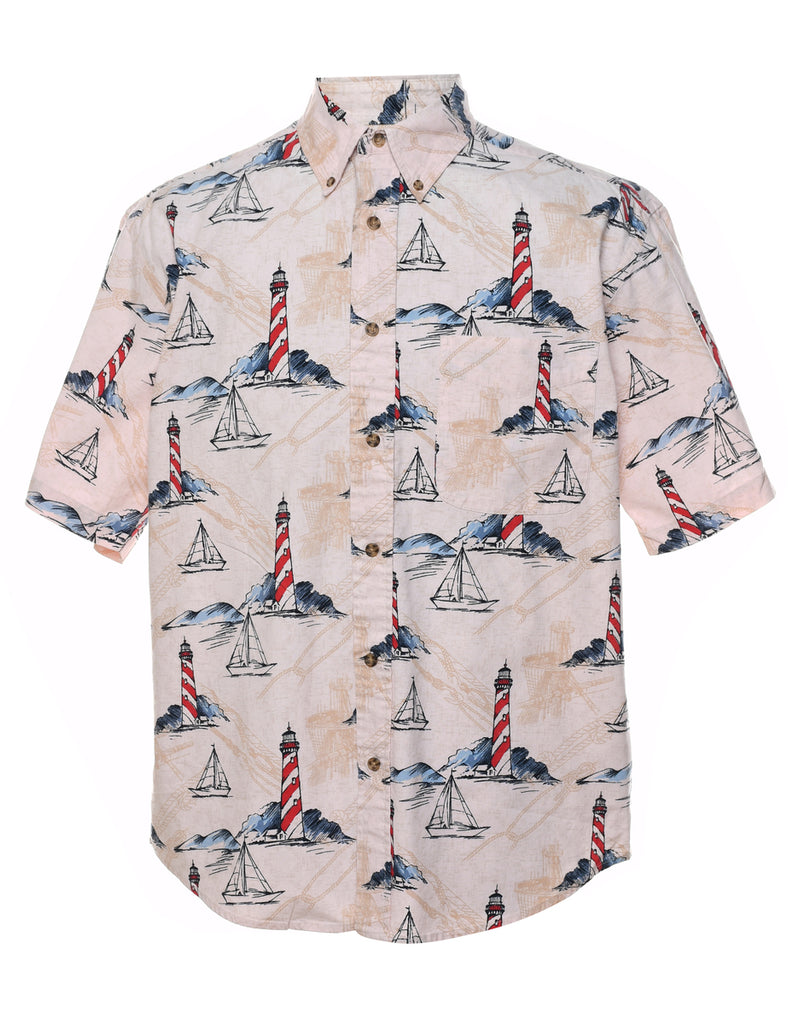 1990s Nautical Smart Shirt - M