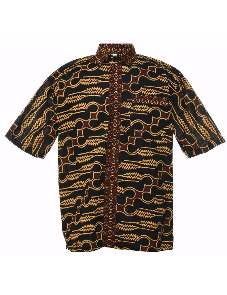 1990s Short Sleeve Patterned Shirt - L