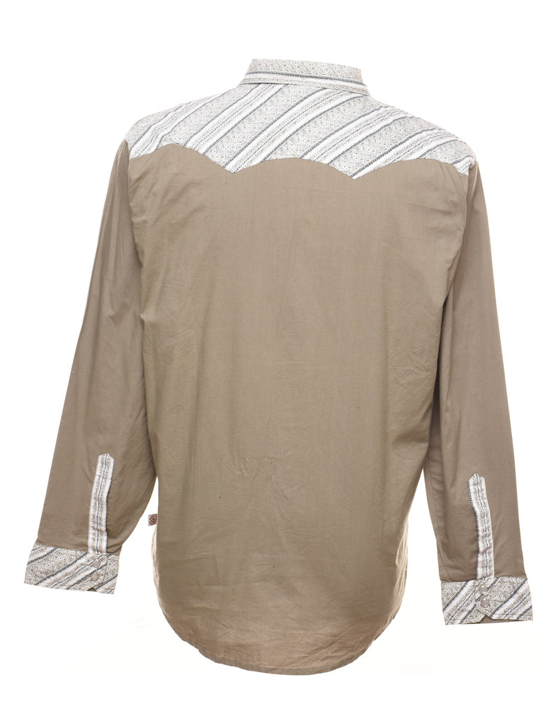 Beige & Off-White Striped Detail Western Shirt - M