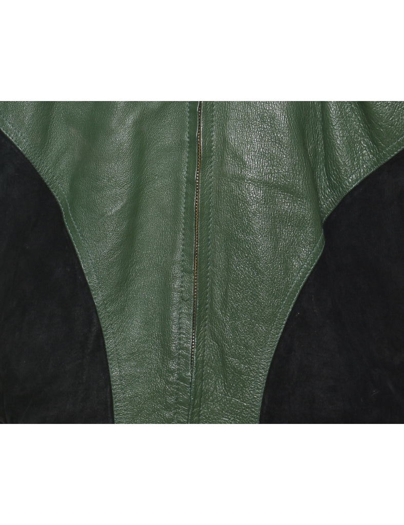 Black & Green Appliqued Leather Varsity Jacket - L