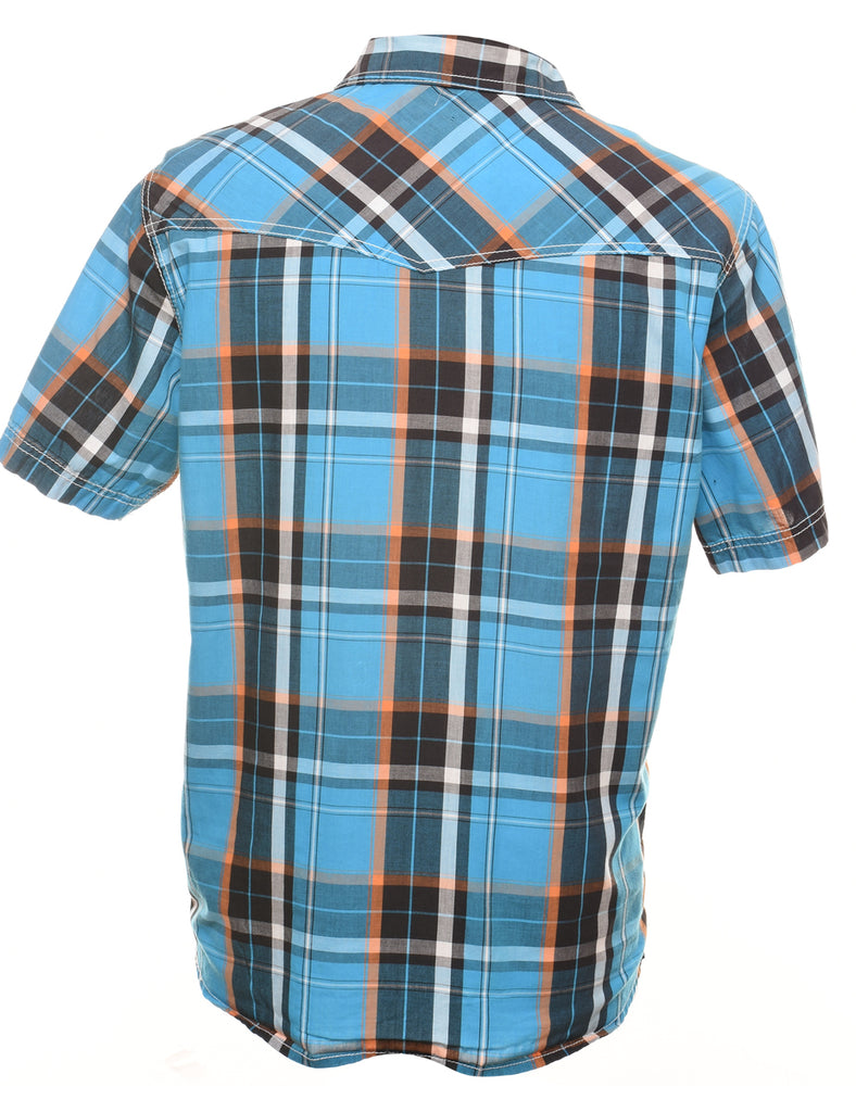 Blue Short Sleeve Checked Shirt - M