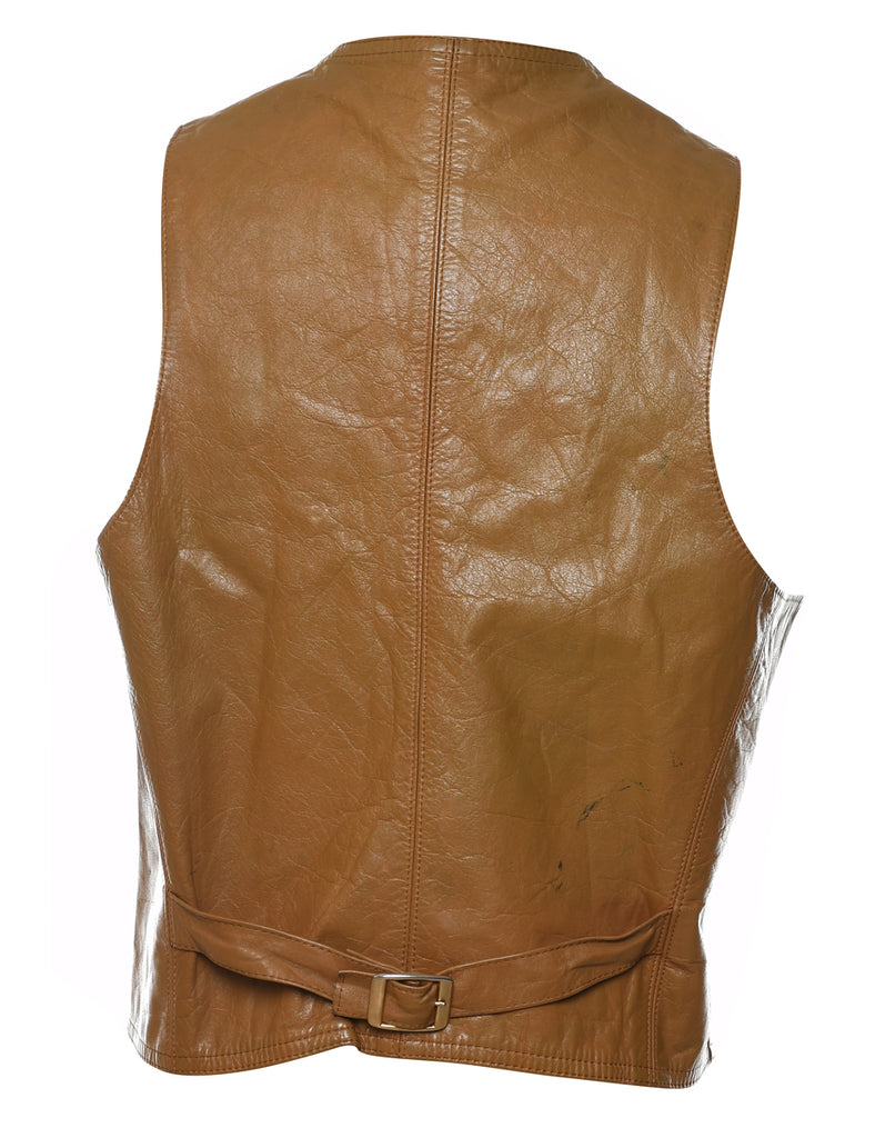 Brown & Black Contrast Leather Waistcoat - S