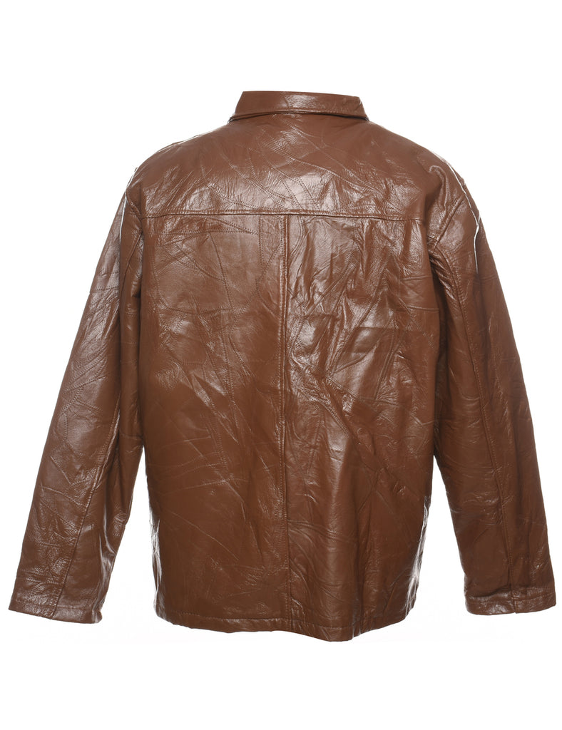 Brown Classic Zip-Front Leather Jacket - L