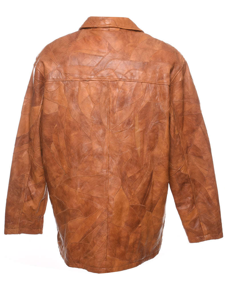 Brown Leather 1990s Patchwork Jacket - M