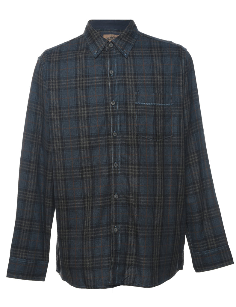 Dark Grey Checked Flannel Shirt - L