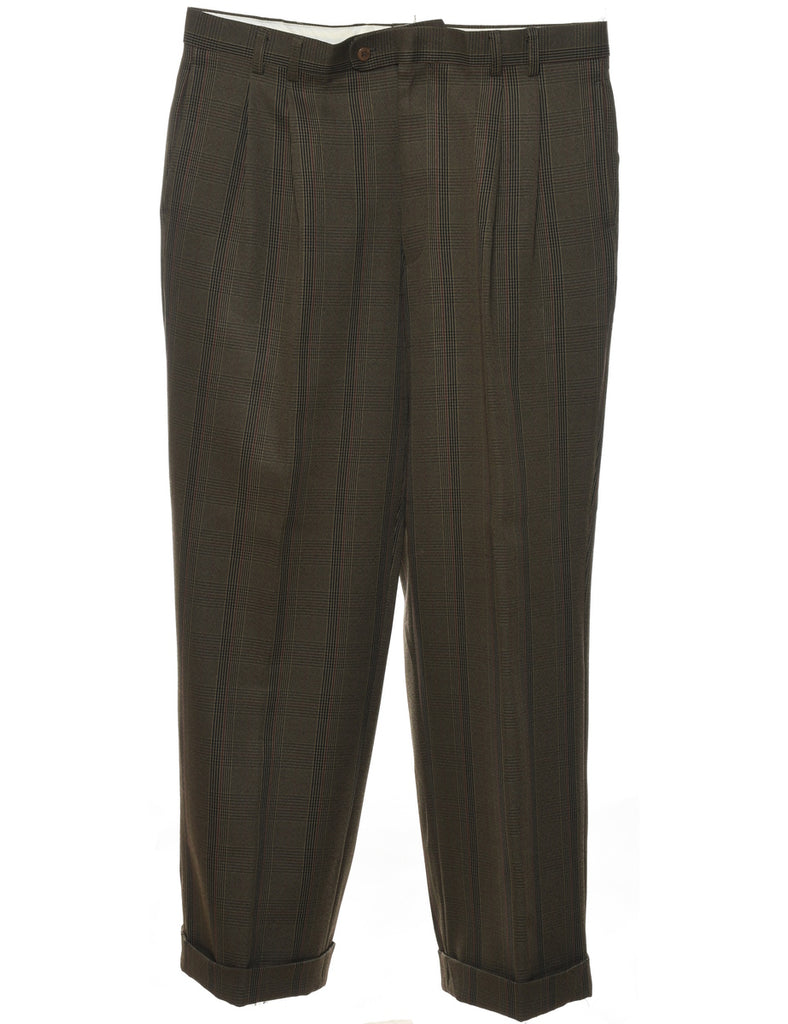 Dogtooth Check Olive Green Tapered Trousers - W36 L30