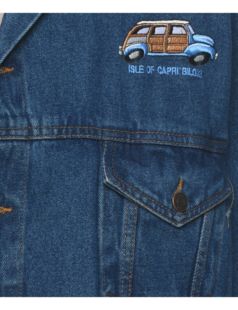 Embroidered Button-Front Denim Jacket  - XL