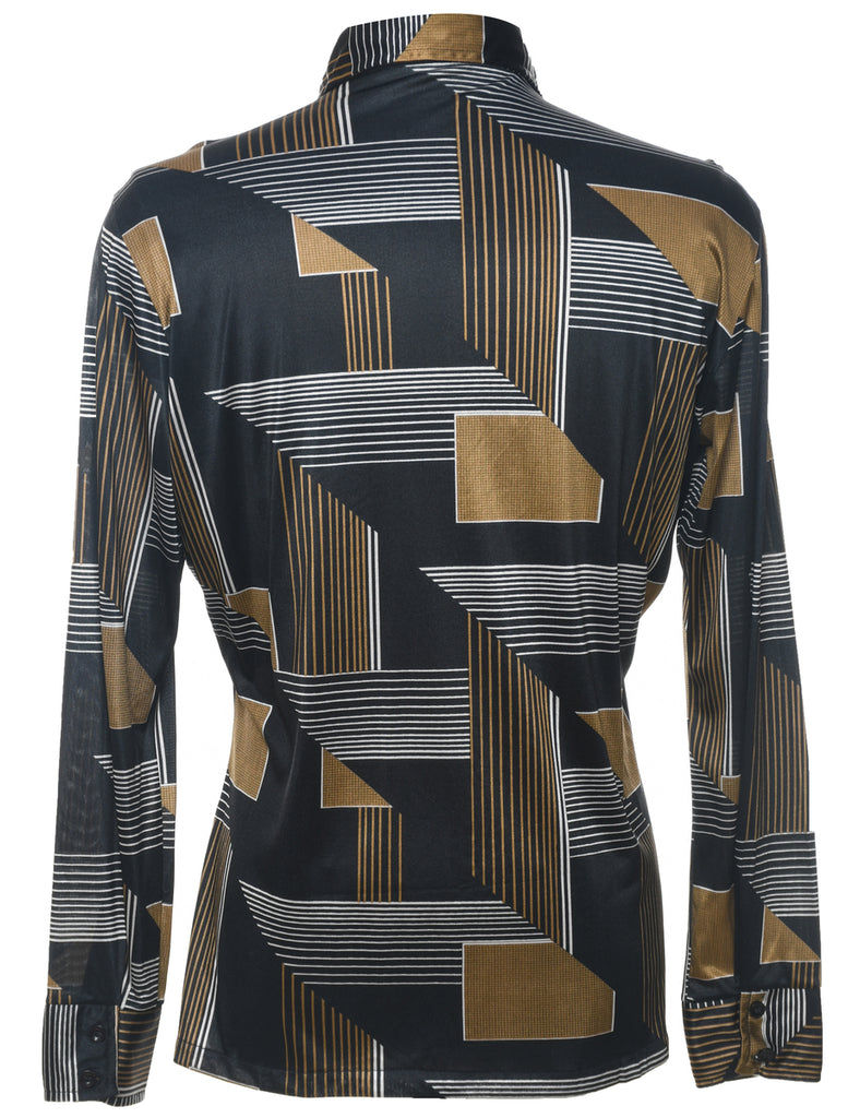 Geometric Pattern Black & Gold 1970s Shirt - M