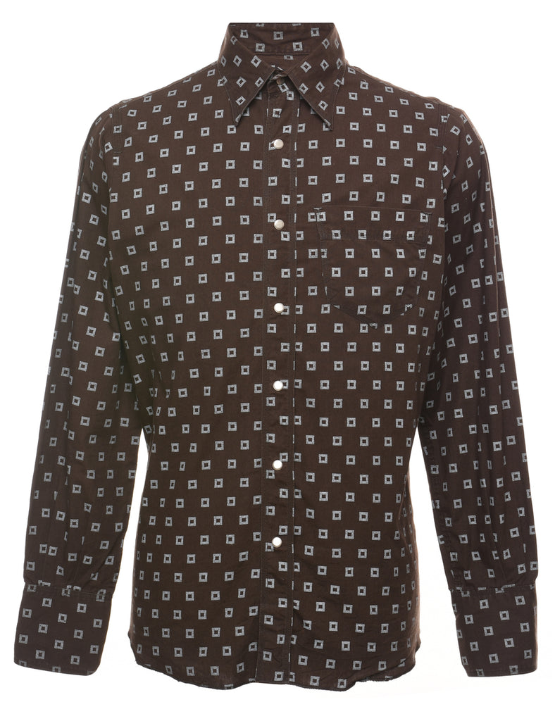 Geometric Pattern Dark Brown Patterned Western Shirt - L