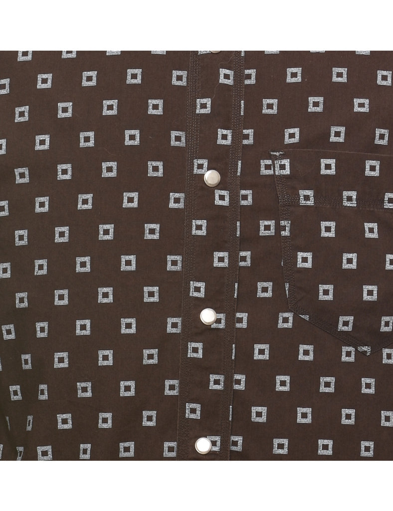 Geometric Pattern Dark Brown Patterned Western Shirt - L