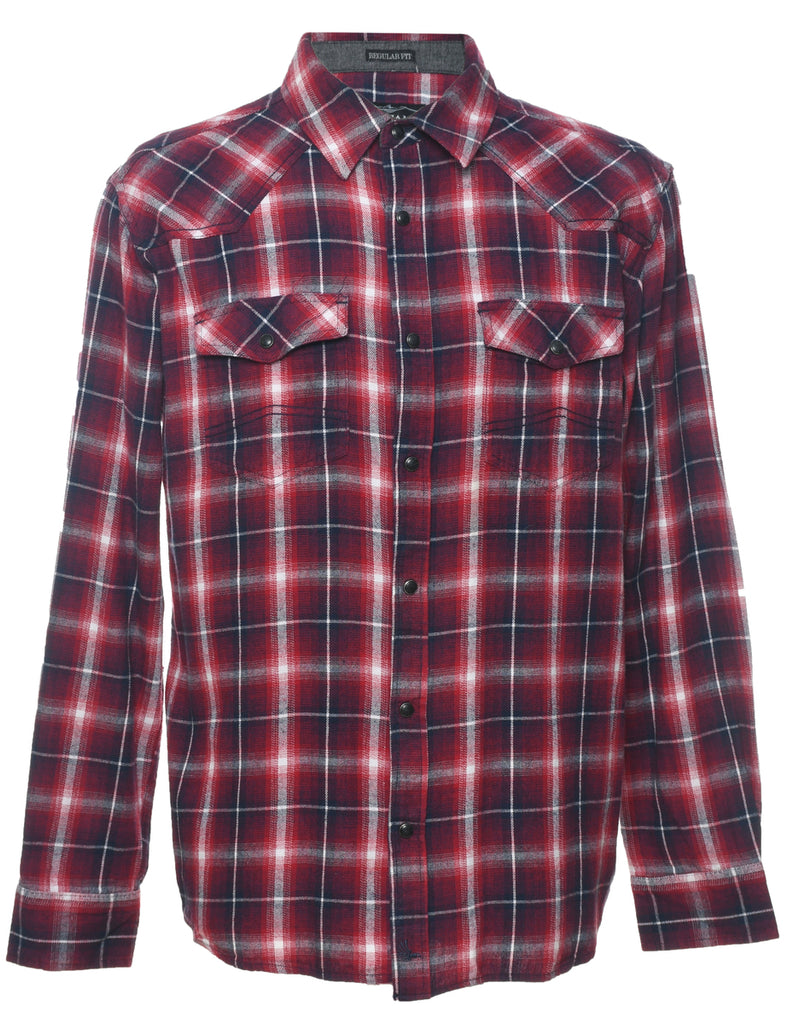 Long Sleeved Checked Flannel Shirt - L