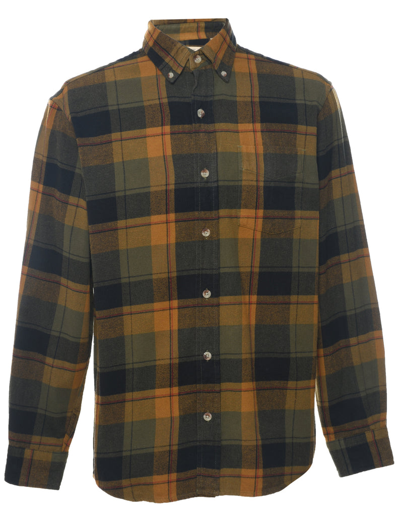 Long Sleeved Checked Green & Yellow Flannel Shirt - M