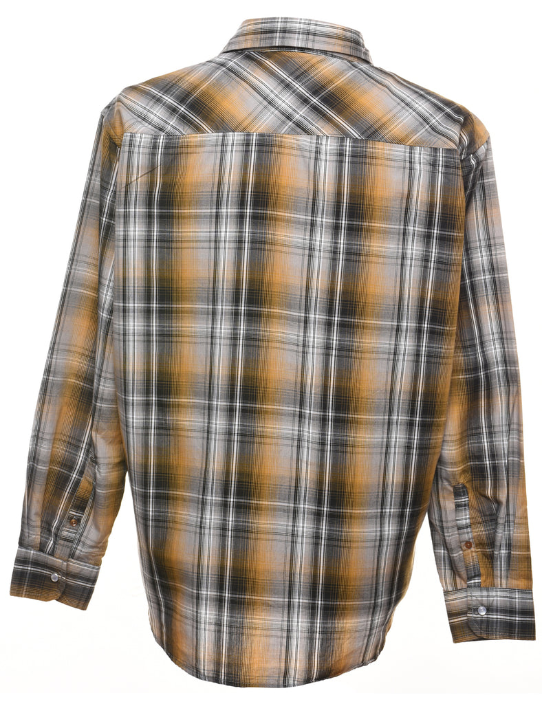 Long Sleeved Yellow & Grey Checked Western Shirt - L