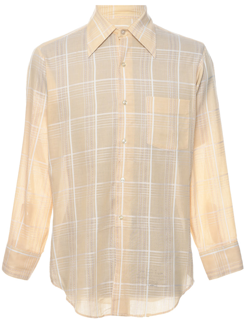 Pale Yellow & White 1970s Classic Checked Shirt - L