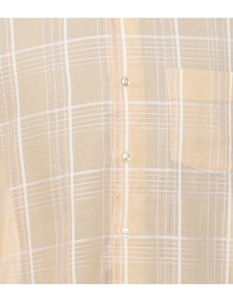 Pale Yellow & White 1970s Classic Checked Shirt - L