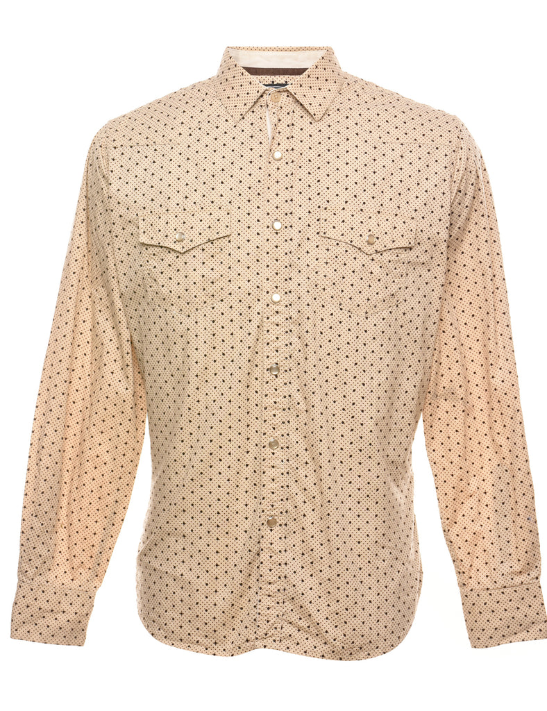 Polka Dot Print Light Brown & Beige Classic Western Shirt - M