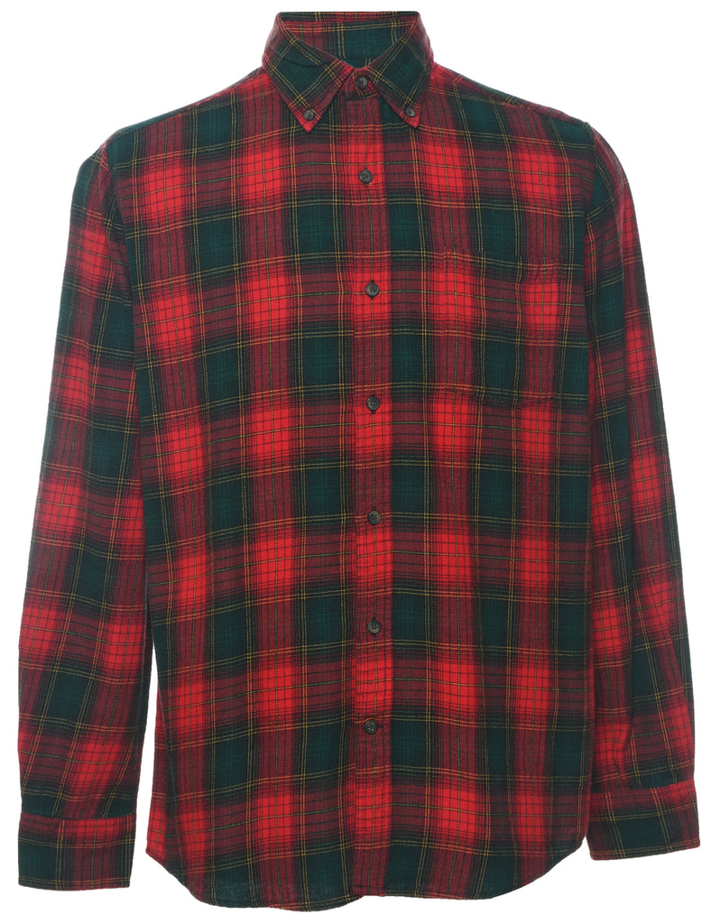 St John's Bay Green & Red Flannel Checked Shirt - S