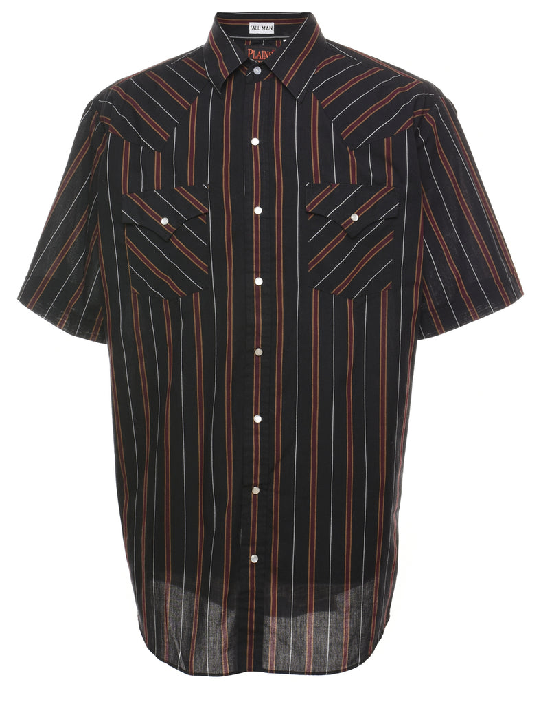 Striped Black & Maroon Western Shirt - L