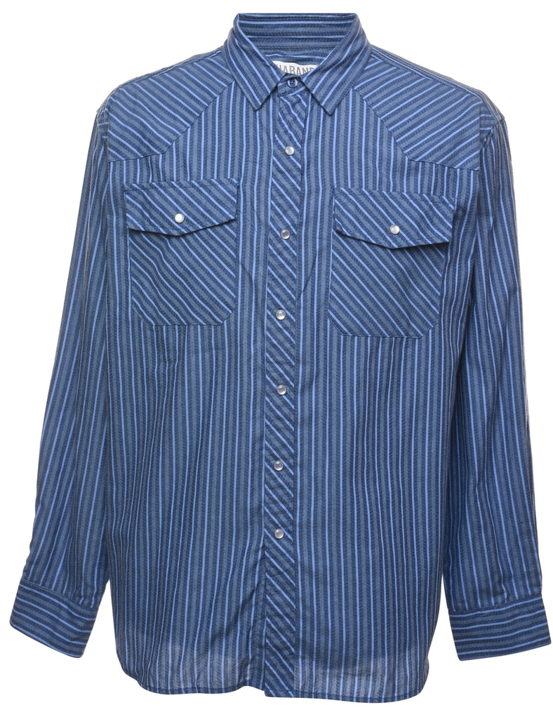 Striped Blue Classic Western Shirt - L