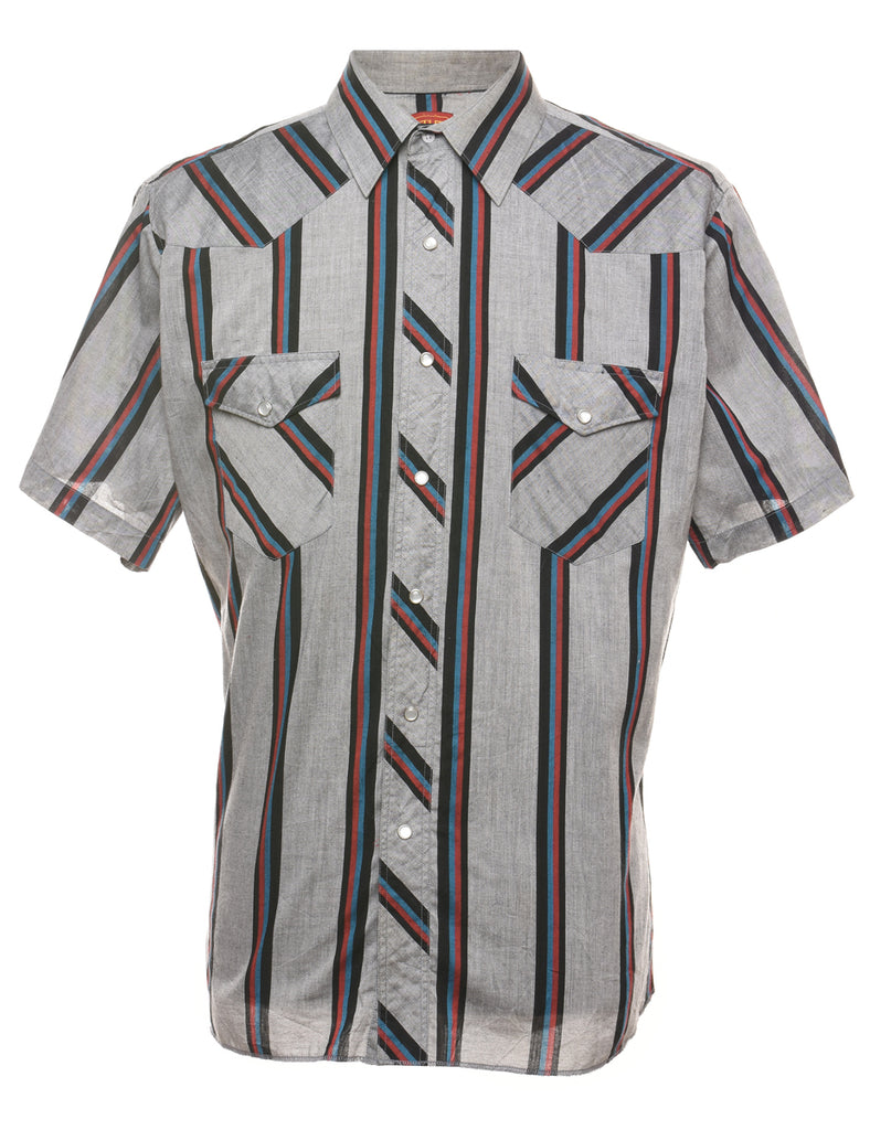 Striped Grey & Maroon Western Shirt - L