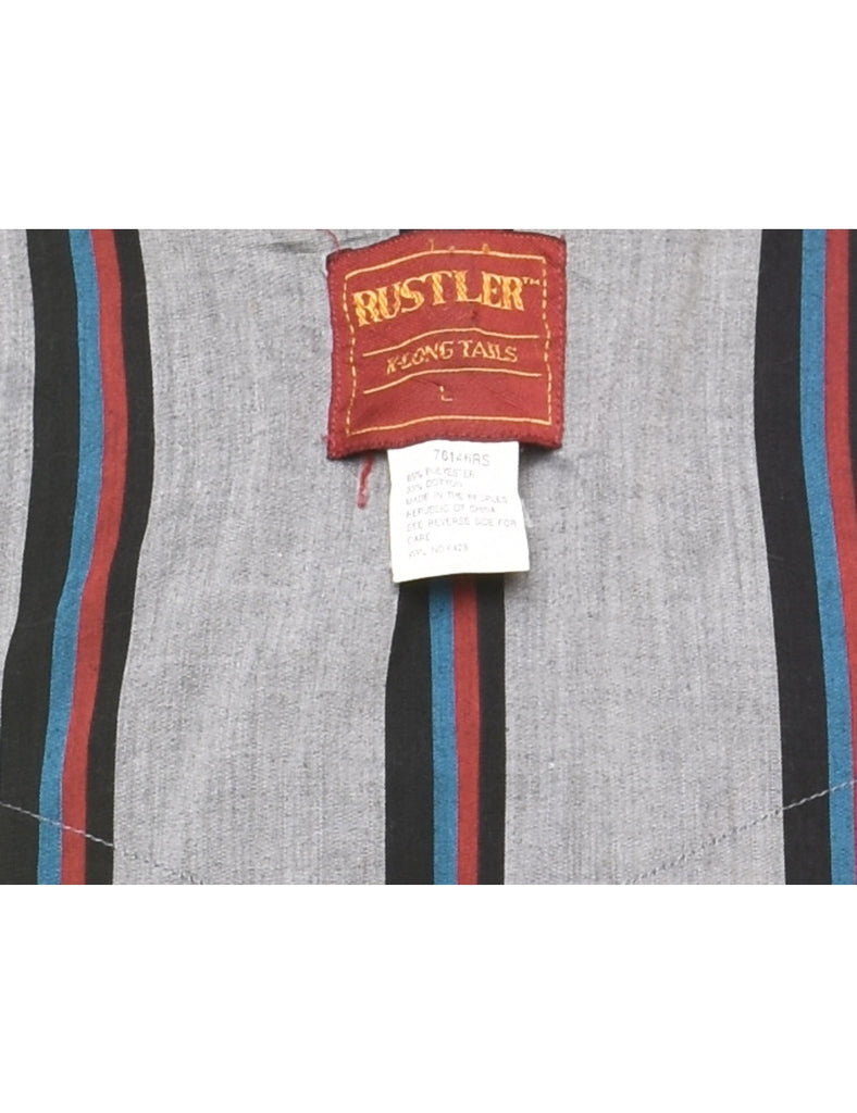 Striped Grey & Maroon Western Shirt - L