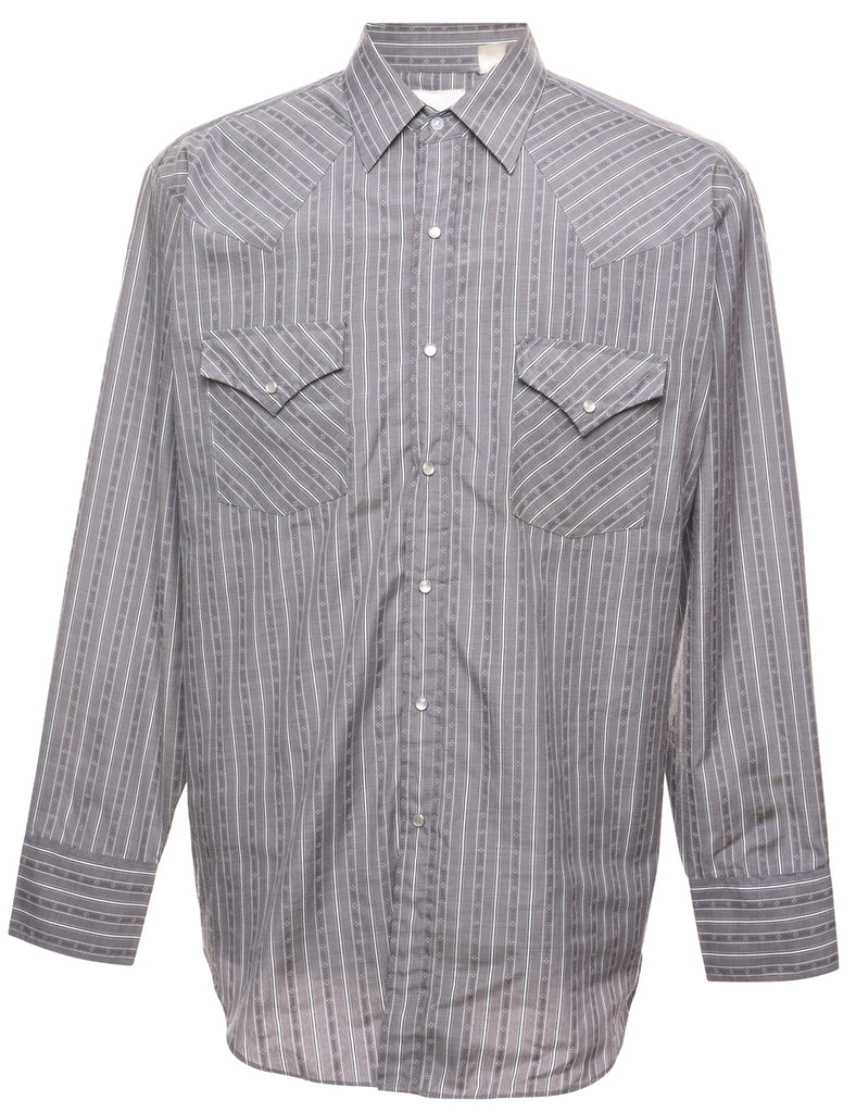 Striped Grey & White Western Shirt - L
