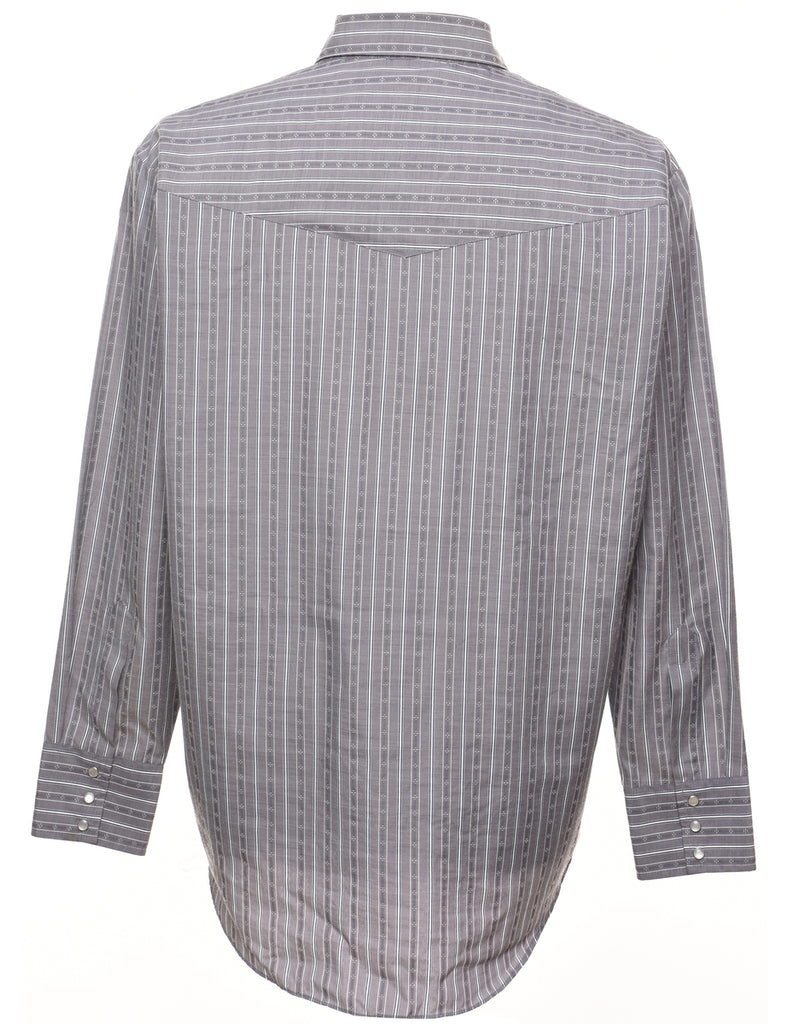 Striped Grey & White Western Shirt - L