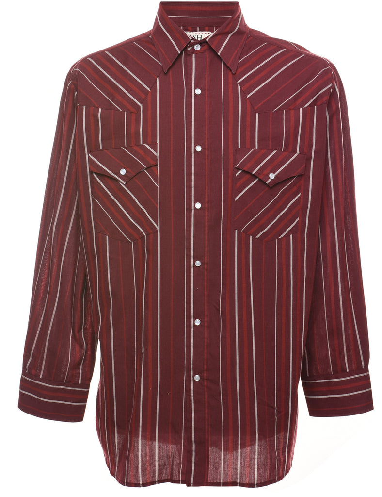 Striped Maroon Western Shirt - L