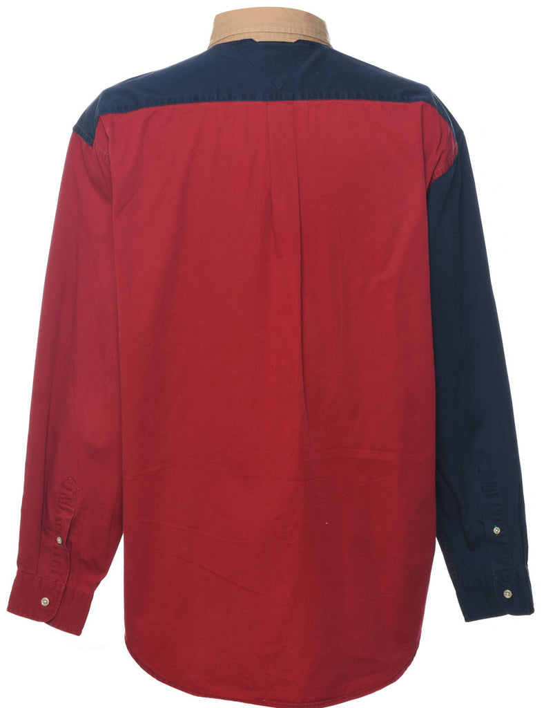 Tommy Hilfiger 1990s Tan, Red & Navy Colour Block Shirt - L