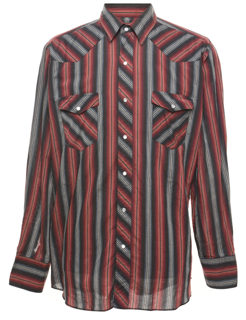 Wrangler Striped Grey & Maroon Western Shirt - L