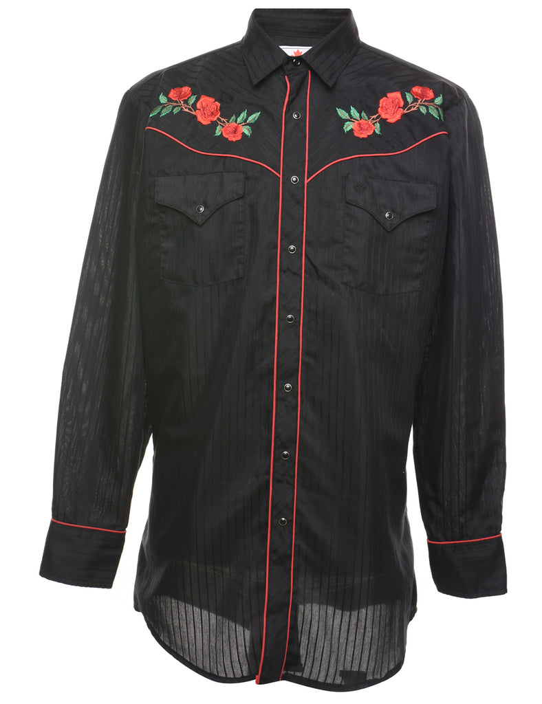 Yoke Detail Black & Red Embroidered Western Shirt - L