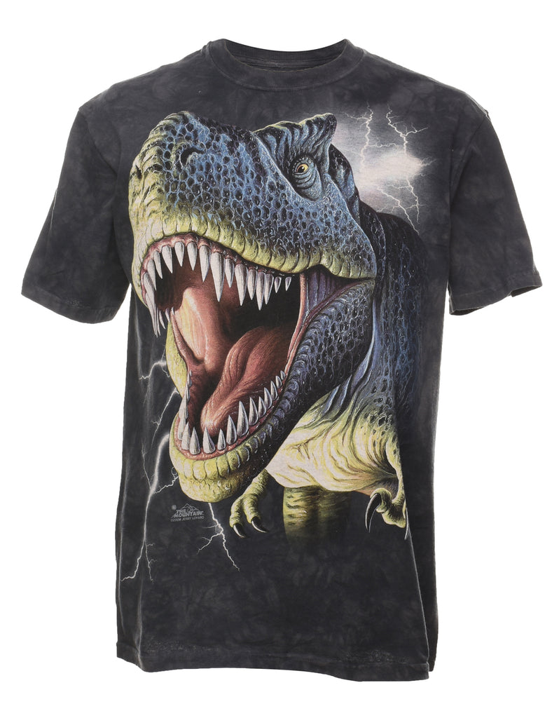 Black & Green Tie Dye T-Rex T-Shirt - M