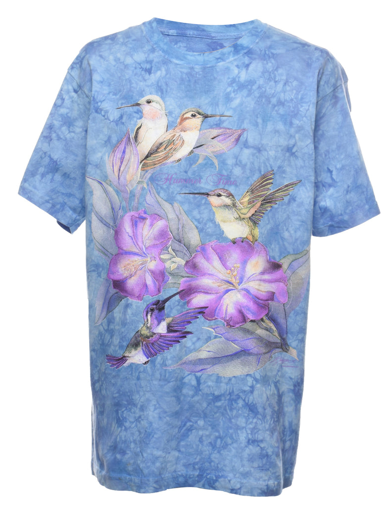Blue Tie Dye Design Bird T-Shirt - L