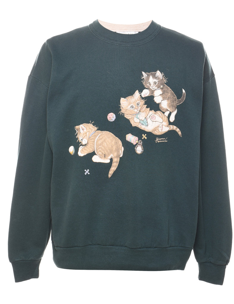 Cat Print Animal Sweatshirt - M