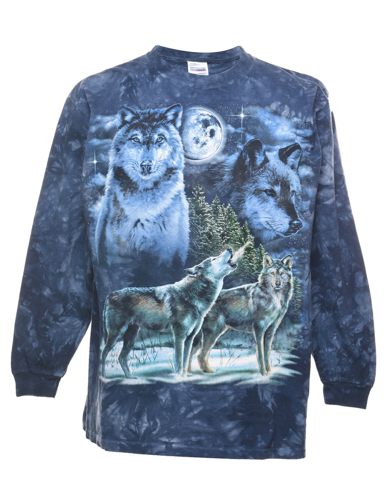 Long Sleeve Wolf Design T-Shirt - L