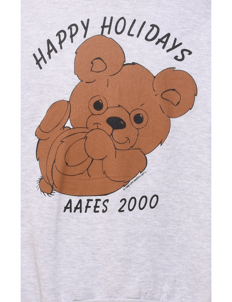 Marl Grey Happy Holidays Aafes 2000 Teady Bear Printed Sweatshirt - XXL