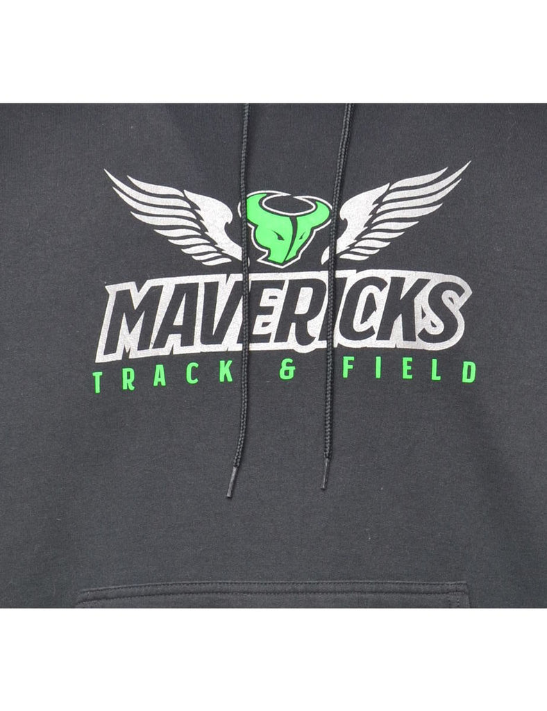Mavericks Black & Green Printed Hoodie - L
