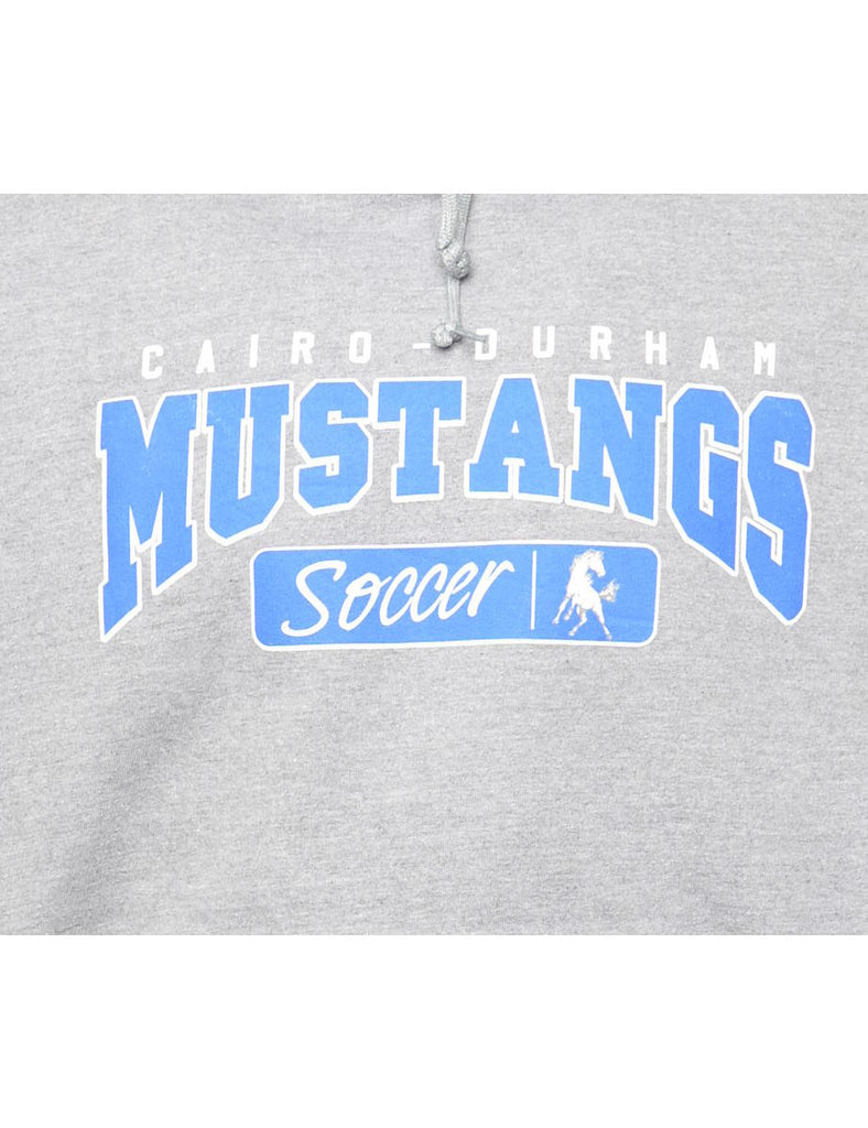 Mustangs Soccer Printed Grey & Blue Hoodie - M