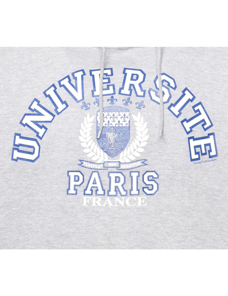 Paris University Blue & Grey Printed Hoodie - L