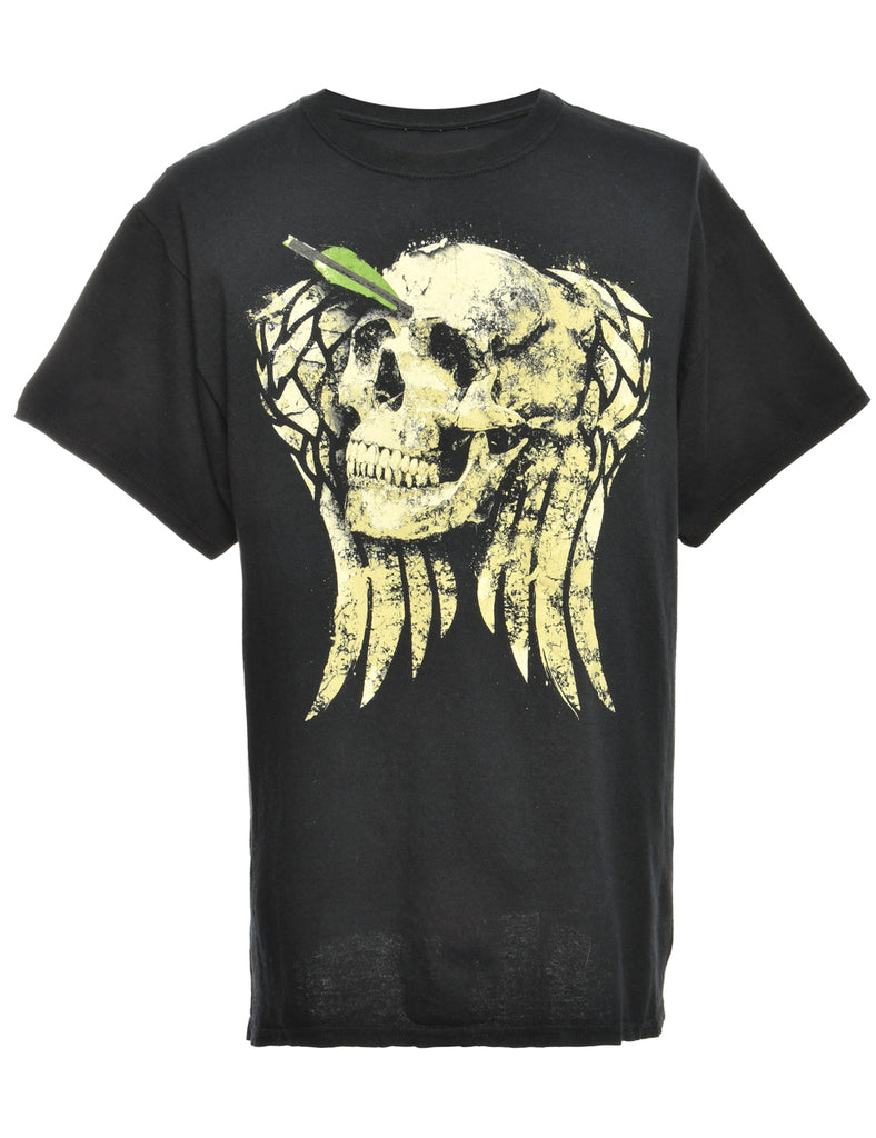 Skull Print Black Printed T-shirt - L