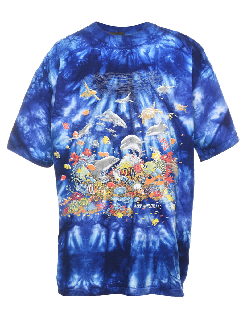 Tie Dye Design Blue Aquarium T-Shirt - L
