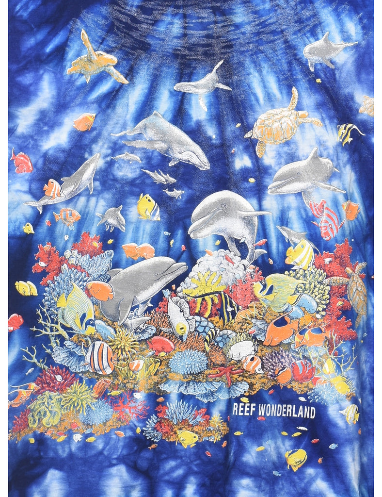 Tie Dye Design Blue Aquarium T-Shirt - L