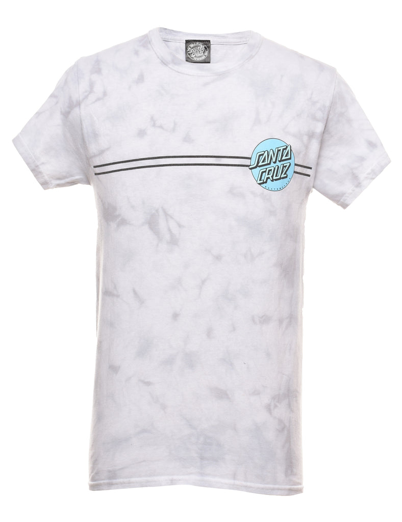 Tie Dye Design Light Grey & Blue Santa Cruz Printed T-shirt - S