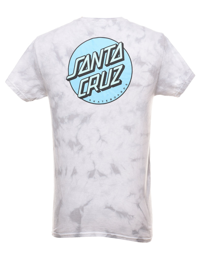 Tie Dye Design Light Grey & Blue Santa Cruz Printed T-shirt - S