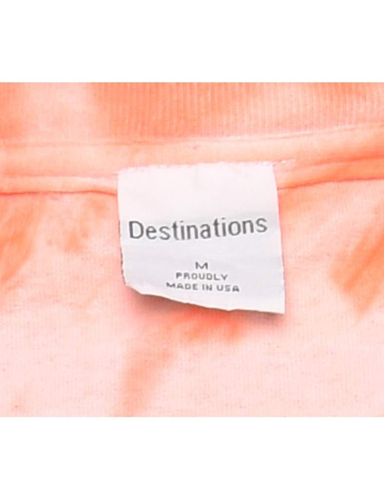 Tie Dye Design Orange & White Destin Printed T-shirt - M