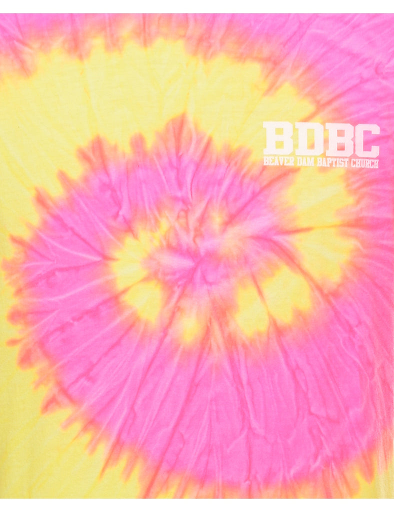 Tie Dye Design Pink & Yellow BDBC Printed T-shirt - M