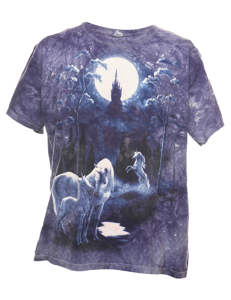 Tie Dye Design Purple Wolf T-Shirt - L