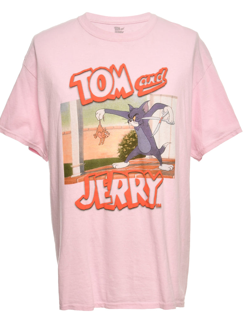 Tom And Jerry Pink Cartoon T-shirt - L